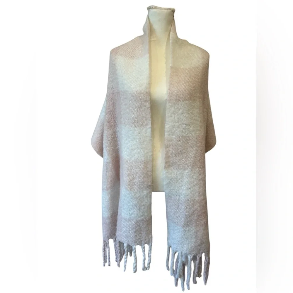 Steve Madden Blush Plaid Fringe Scarf Wrap Soft Cozy Winter Blanket Scarf